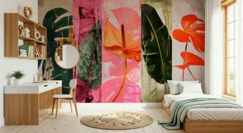 Vibrant Tropical Anthurium Collage Wall Mural