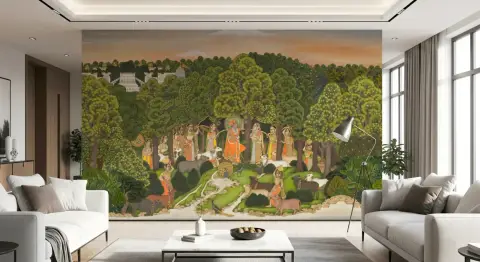 Indian Miniature Vrindavan Forest Wall Mural