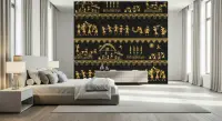 Golden Warli Tribal Village Life Wall Mural