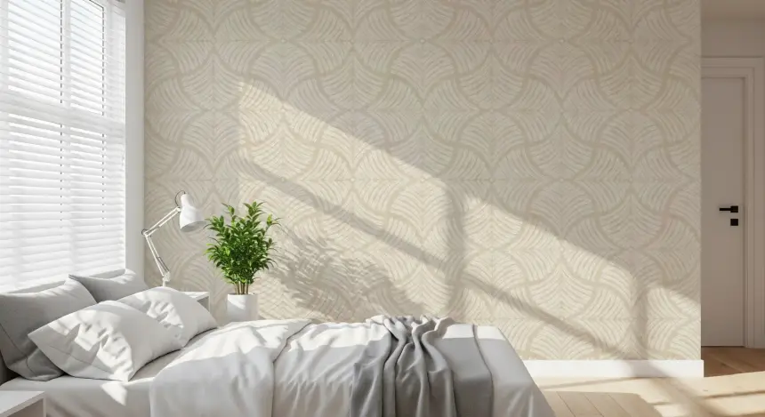 Warm Cream Textured Scallops Fan Japandi Minimalist Wallpaper