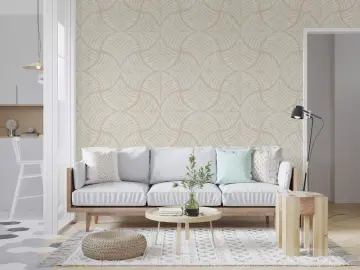 Elegant Cream Textured Scallop Pattern Wallpaper