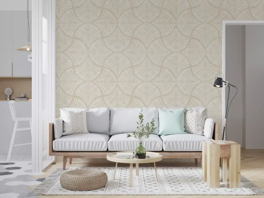 Warm Cream Textured Scallops Fan Japandi Minimalist Wallpaper
