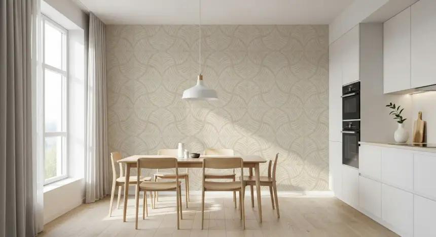 Warm Cream Textured Scallops Fan Japandi Minimalist Wallpaper