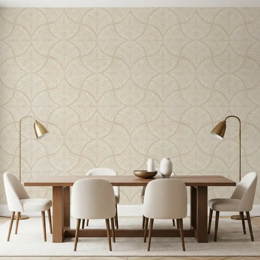 Warm Cream Textured Scallops Fan Japandi Minimalist Wallpaper