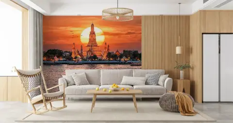Wat Arun Temple Sunset River View Wall Mural
