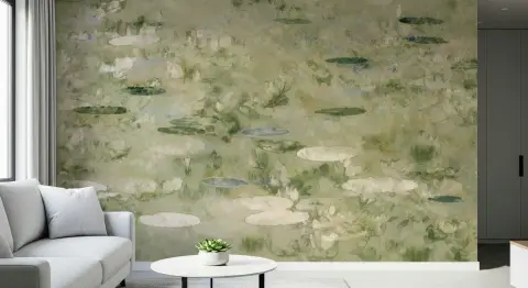 Painterly Water Lily Pond Wall Mural