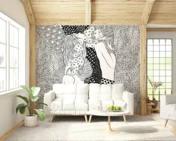 Bohemian Abstract Figures Black and White Wall Mural