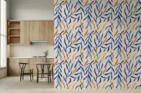 Watercolor Blue Gold Leaf Botanical Wallpaper