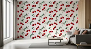 Watercolor Red Cherry Pattern Wallpaper