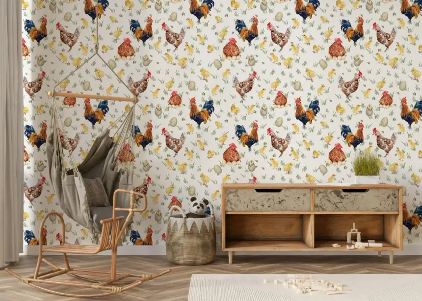 Watercolor Chicken Coop Wallpaper