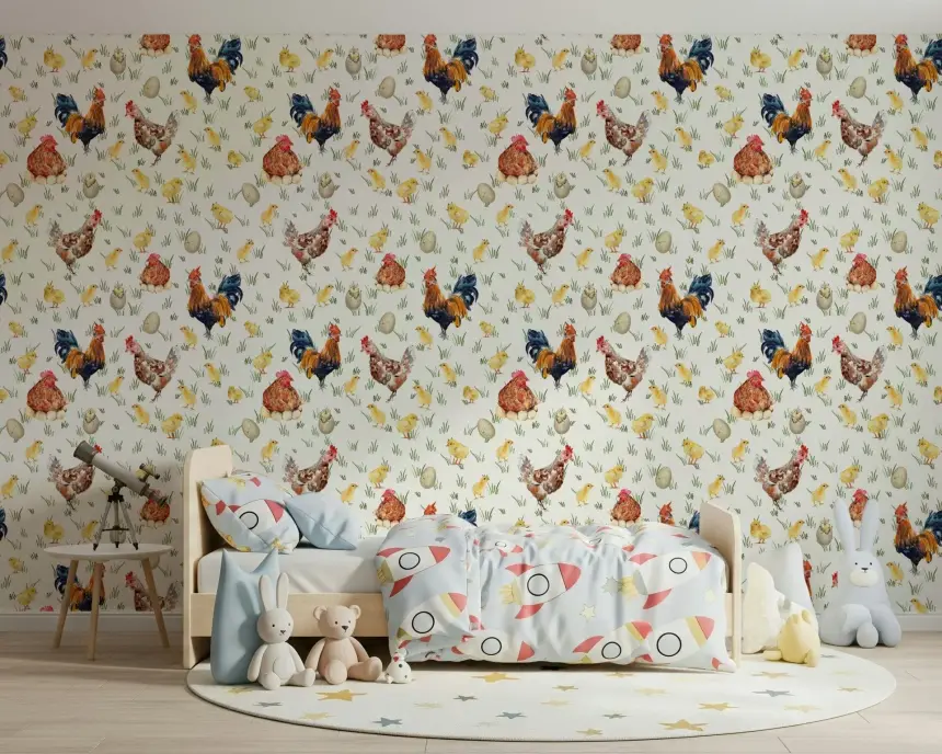 Watercolor Chicken Coop Wallpaper