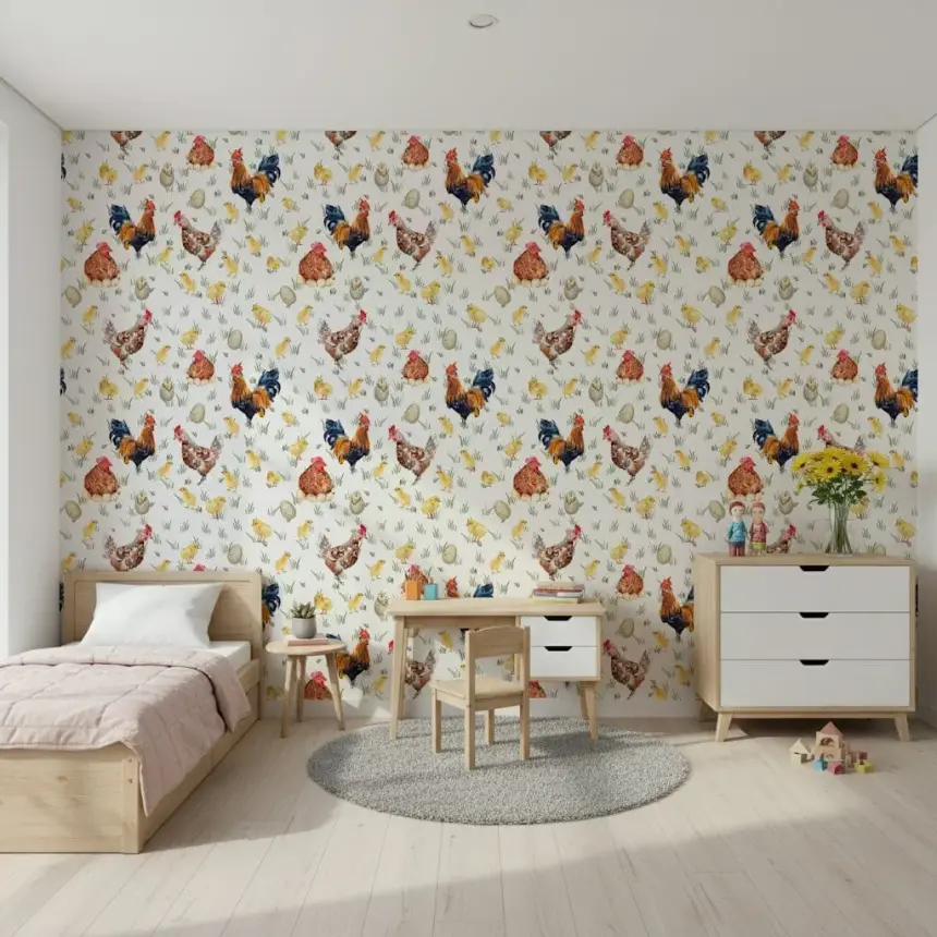 Watercolor Chicken Coop Wallpaper