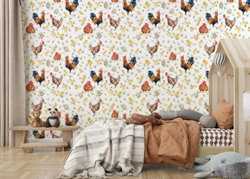 Watercolor Chicken Coop Wallpaper