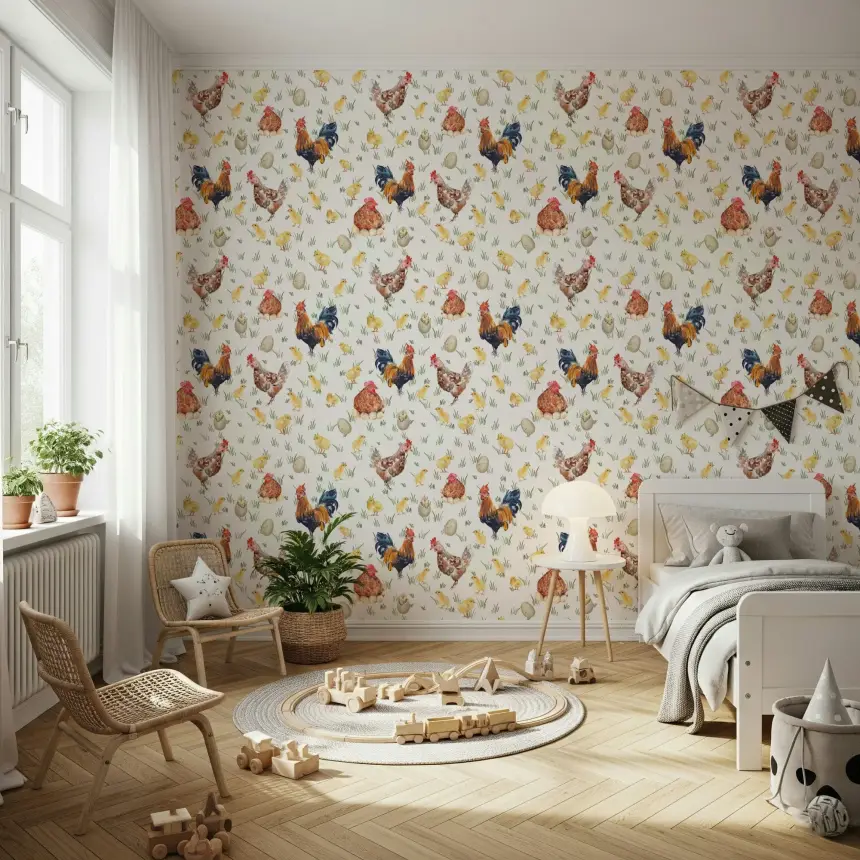 Watercolor Chicken Coop Wallpaper