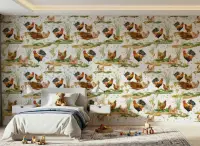 Charming Farm Fowl Watercolour Wallpaper