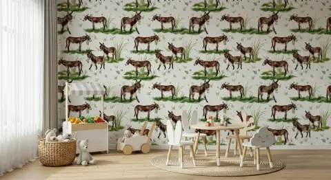 Charming Watercolor Donkey Pattern Wallpaper