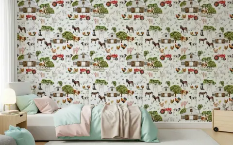 Playful Farm Life Illustrated Kids Wallpaper