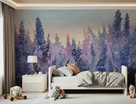 Dreamy Watercolor Lavender Field Wall Mural