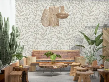 Muted Beige Botanical Leaf Pattern Wallpaper