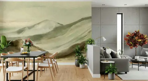 Serene Watercolor Mountain Range Wall Mural