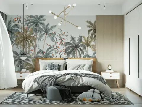 Tropical Palm Grove Watercolor Wall Mural