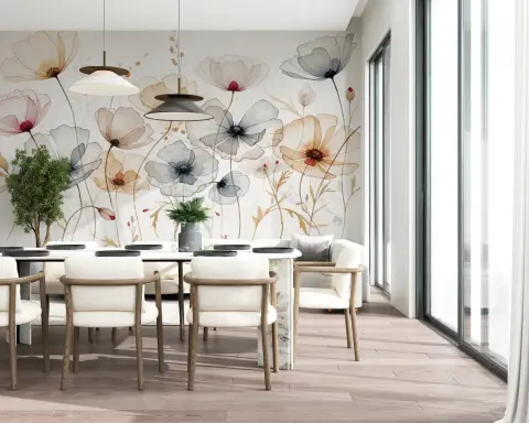 Delicate Watercolor Poppies Wall Mural