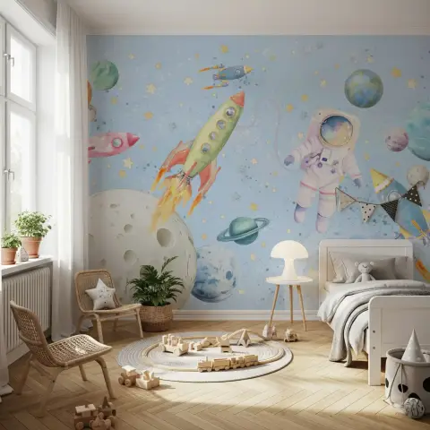 Watercolor Space Adventure Kids' Wall Mural