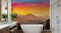 Vibrant Watercolor Mountain Sunset Wall Mural