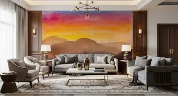 Vibrant Watercolor Mountain Sunset Wall Mural