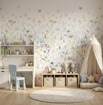 Delicate Watercolor Floral Meadow Wall Mural