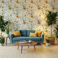 Sunny Meadow Wildflower Botanical Wallpaper