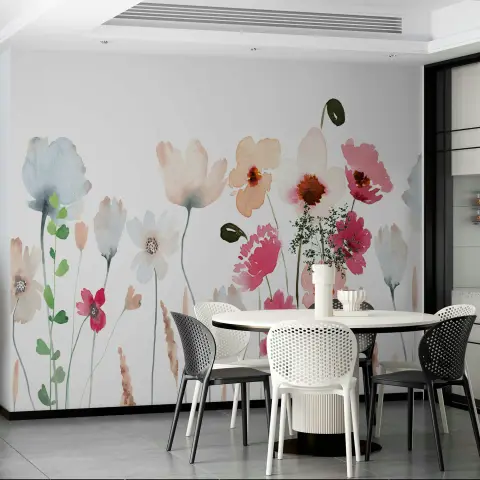 Elegant Watercolor Wildflower Bloom Wall Mural