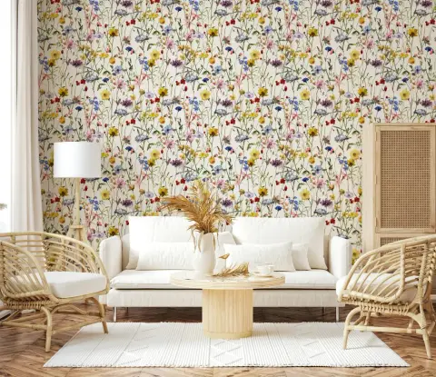 Pastel Watercolor Scattered Blooms Wallpaper