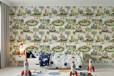 Soft Watercolor Woodland Animal Tales Wallpaper