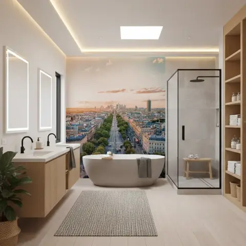 Parisian Avenue Sunset Cityscape Wall Mural
