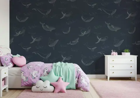 Whale Pod Ocean Pattern Kids Wallpaper
