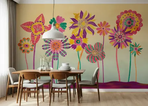 Vibrant Abstract Floral Pattern Wall Mural