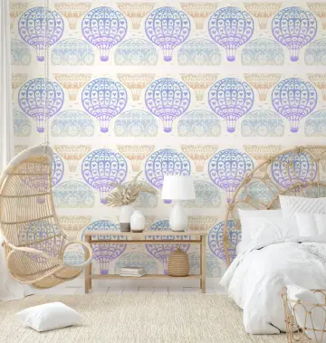 Pastel Hot Air Balloon Hearts Pattern Wallpaper