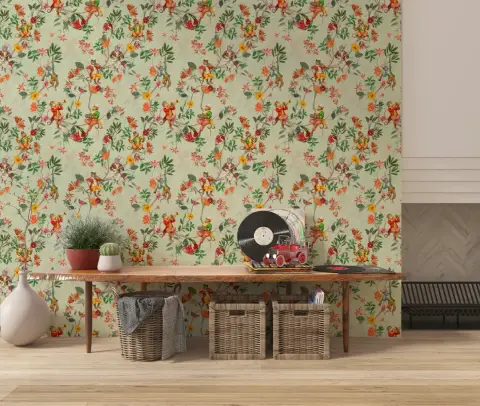 Exotic Monkey Musicians Chinoiserie Wallpaper