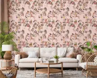 Pink Exotic Monkey Orchestra Botanical Wallpaper