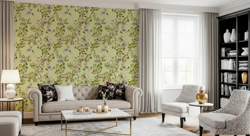 Whimsical Rococo Monkeys Wine Festival Aristocratic Vineyard Vintage Garden Green Wallpaper