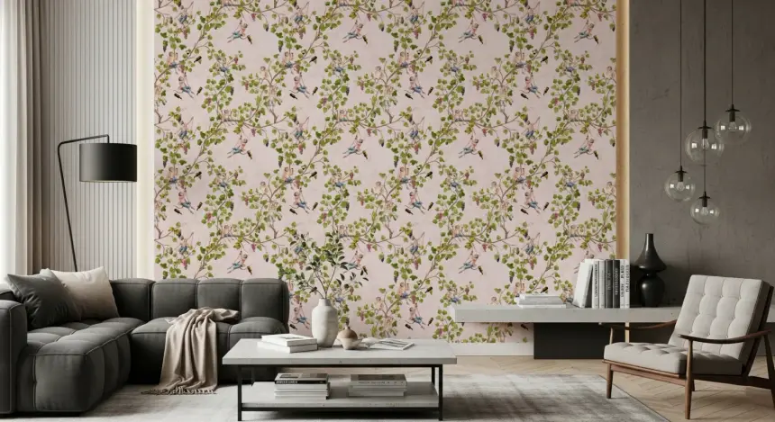 Whimsical Rococo Monkeys Wine Festival Aristocratic Vineyard Vintage Garden Pink Wallpaper