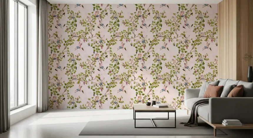 Whimsical Rococo Monkeys Wine Festival Aristocratic Vineyard Vintage Garden Pink Wallpaper