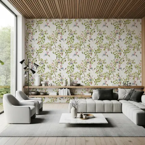 Chinoiserie Monkey Grapevine Pattern Wallpaper