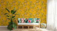 Whimsical Monkey Vineyard Yellow Wallpaper