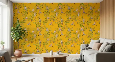 Whimsical Monkey Vineyard Yellow Wallpaper