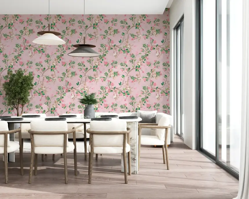Whimsical Rococo Monkeys Wine Festival Vintage Aristocratic Vineyard Garden Party Pink Wallpaper