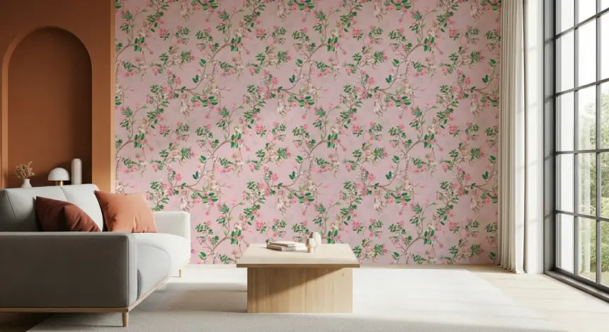 Whimsical Rococo Monkeys Wine Festival Vintage Aristocratic Vineyard Garden Party Pink Wallpaper