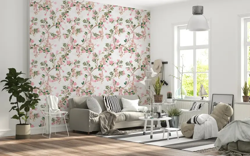 Whimsical Rococo Monkeys Wine Festival Vintage Aristocratic Vineyard Garden Party White Wallpaper