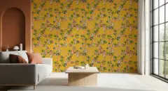Whimsical Monkey Blossom Yellow Wallpaper
